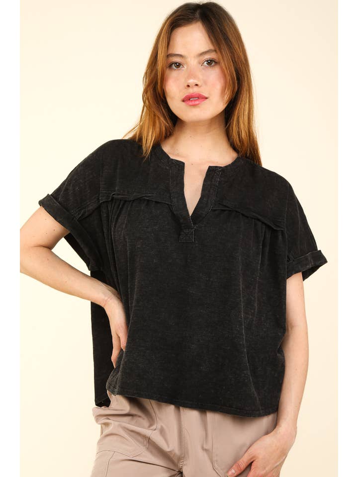 VERY J - Wholesale Knit Top - Women's - NT11769-Split Neck Washed Knit Top