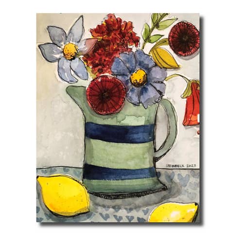 Jarro às Riscas com Flores Cartão de Nota em Branco por atacado de Gem Garden Arts