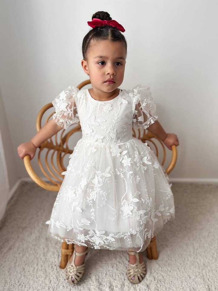 A Little Lacey - Wholesale Dress - Kids - Vienna Girls White Embroidered Dress