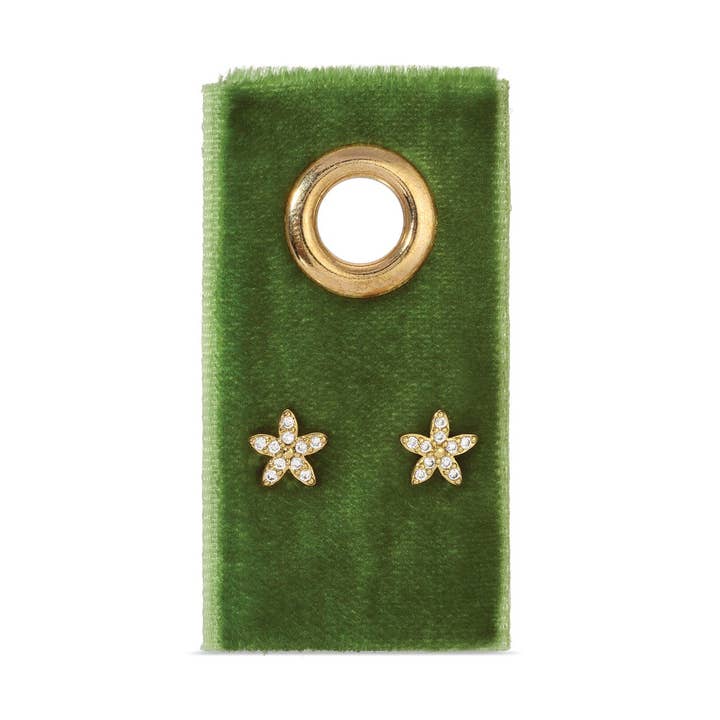 Pave Flower Studs On Velvet Gift Tag for wholesale by Splendid Iris