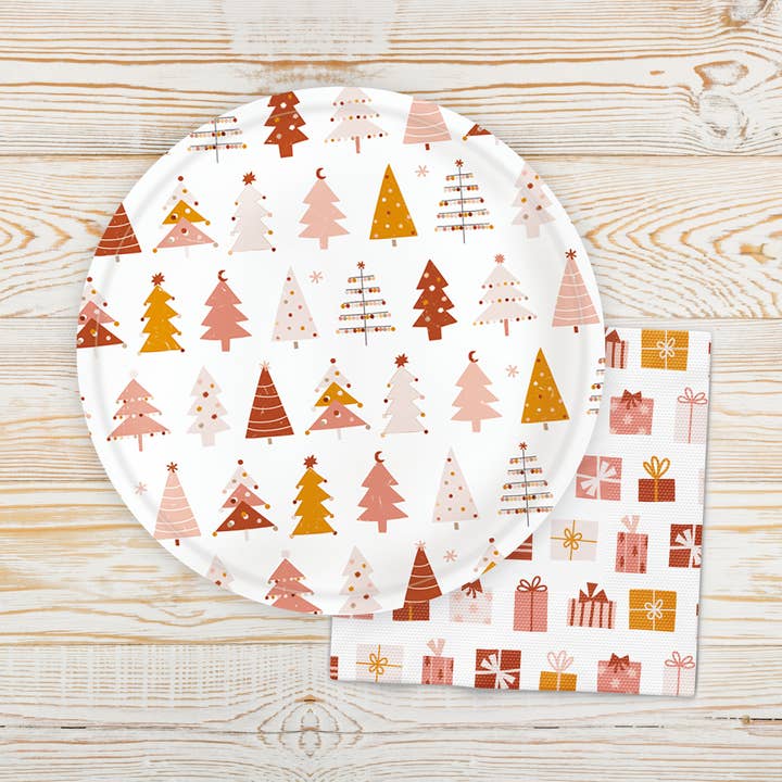 Ellie's Party Supply - Wholesale Disposable plate - Boho Christmas Tree Icon Plates (Set of 8)