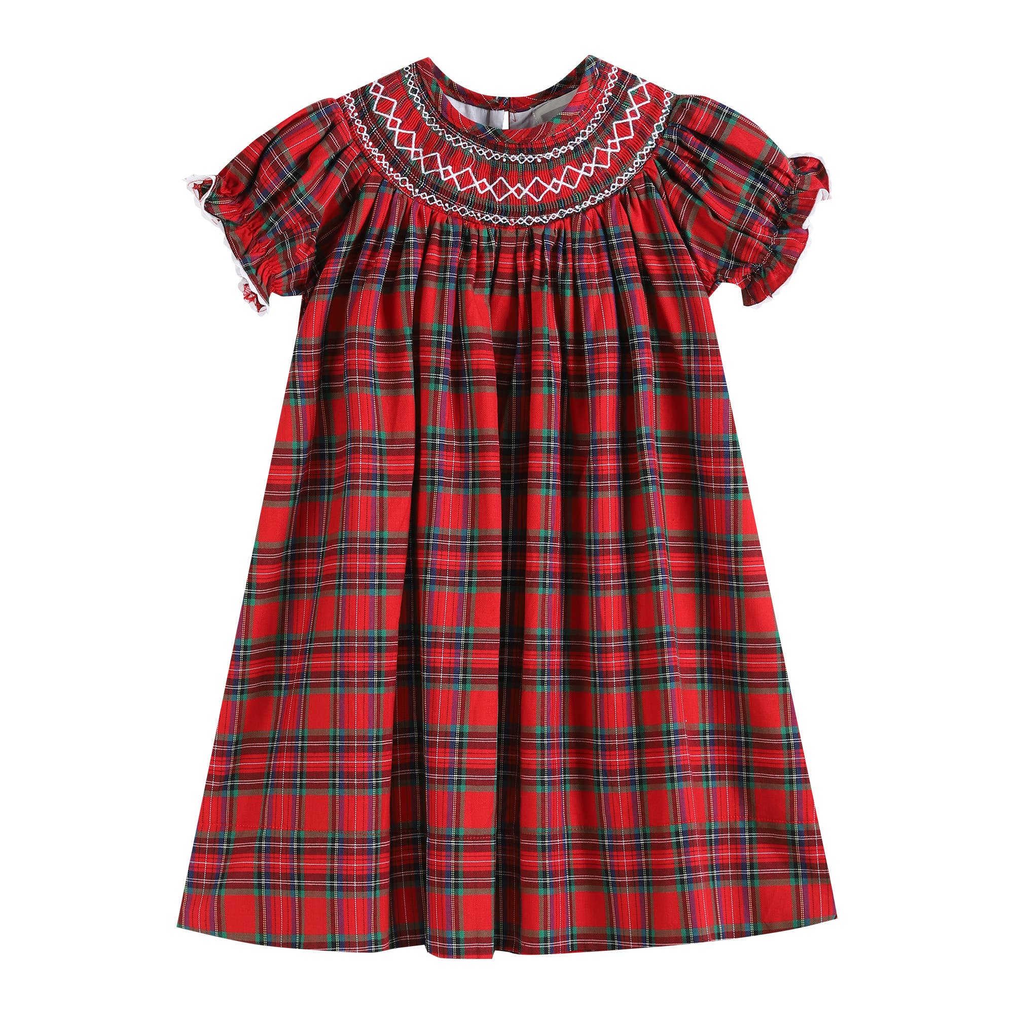 Lil Cactus - Wholesale Dress - Kids - Red Christmas Plaid Smocked Bishop Dress1