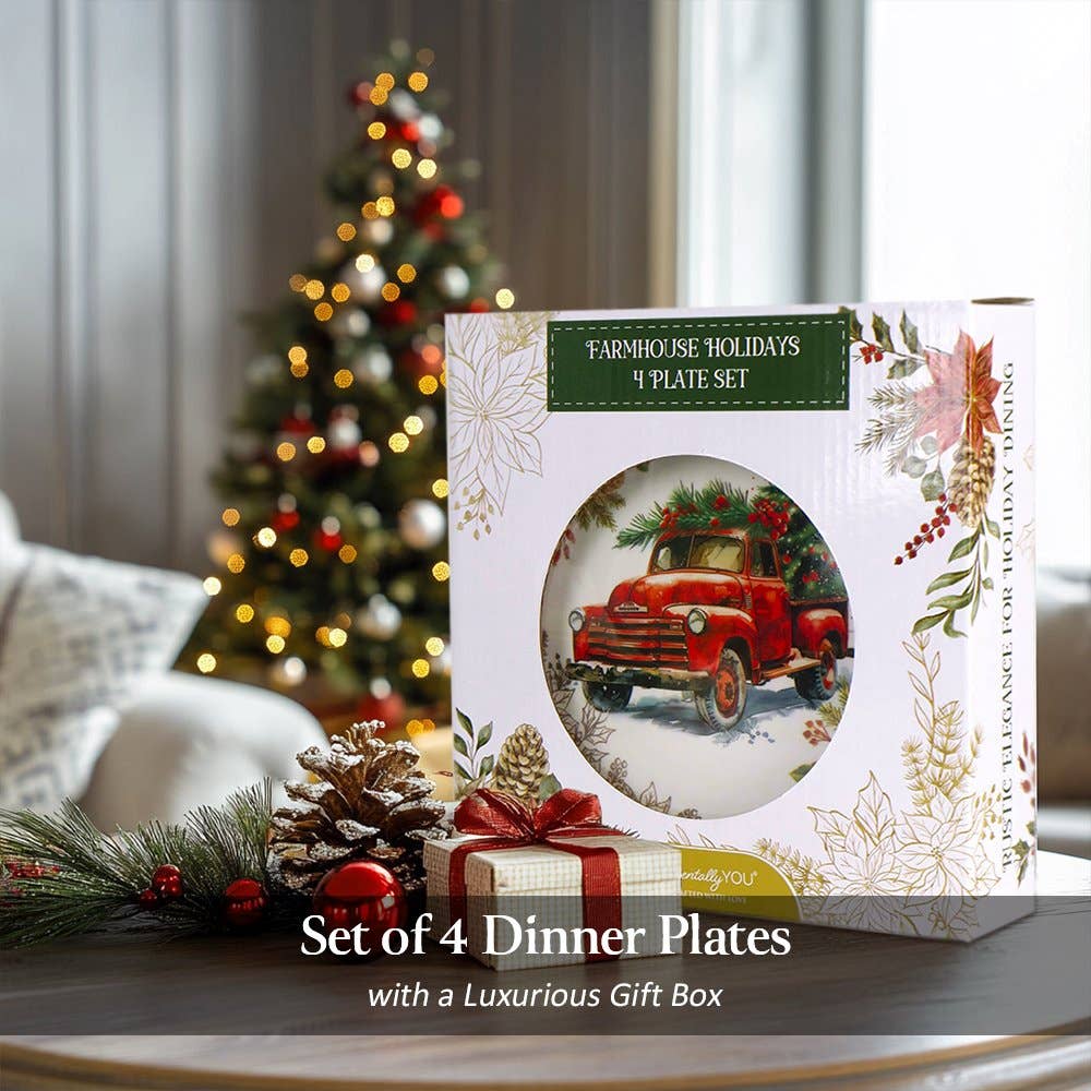 OrnamentallyYou - Wholesale Dinnerware Set - Farmhouse Christmas Set of 4 Plates with Real Gold Elements2