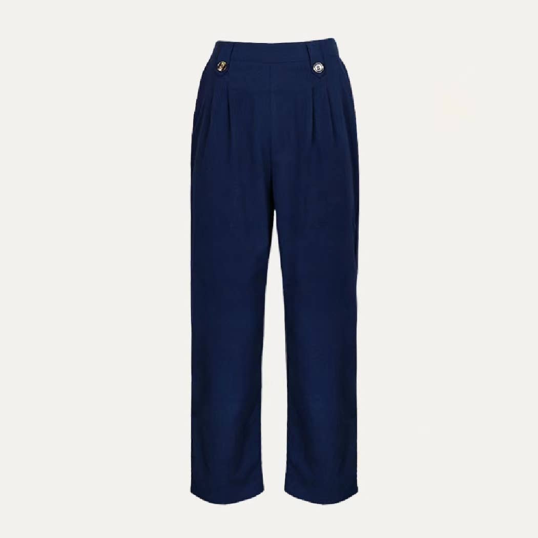 Bleu Marine Pantalon taille haute bleu marine à jambes larges en vente sur Faire0