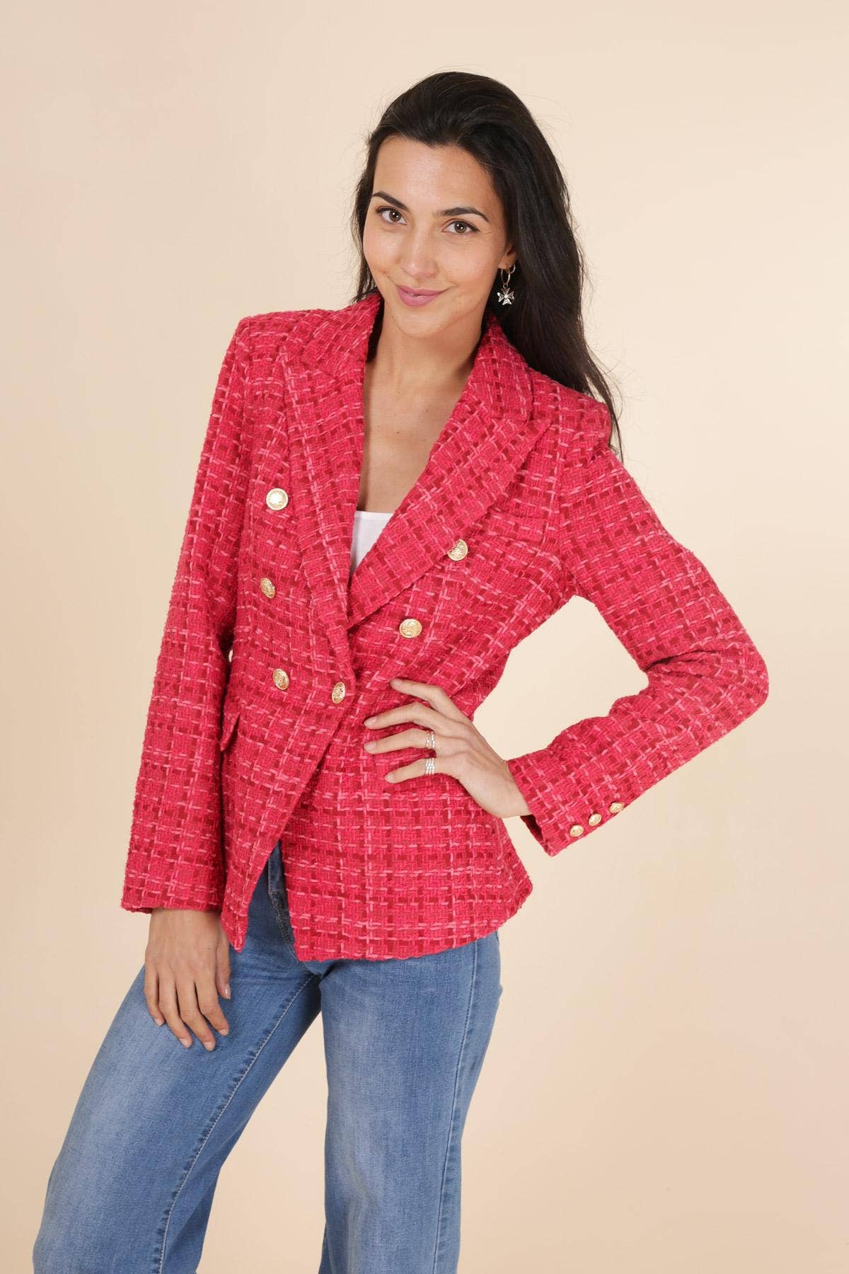 Attentif Paris – Großhandel Blazer – Damen – Ton-in-Ton karierte, taillierte Blazerjacke6