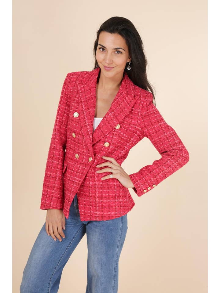 Attentif Paris – Großhandel Blazer – Damen – Ton-in-Ton karierte, taillierte Blazerjacke6