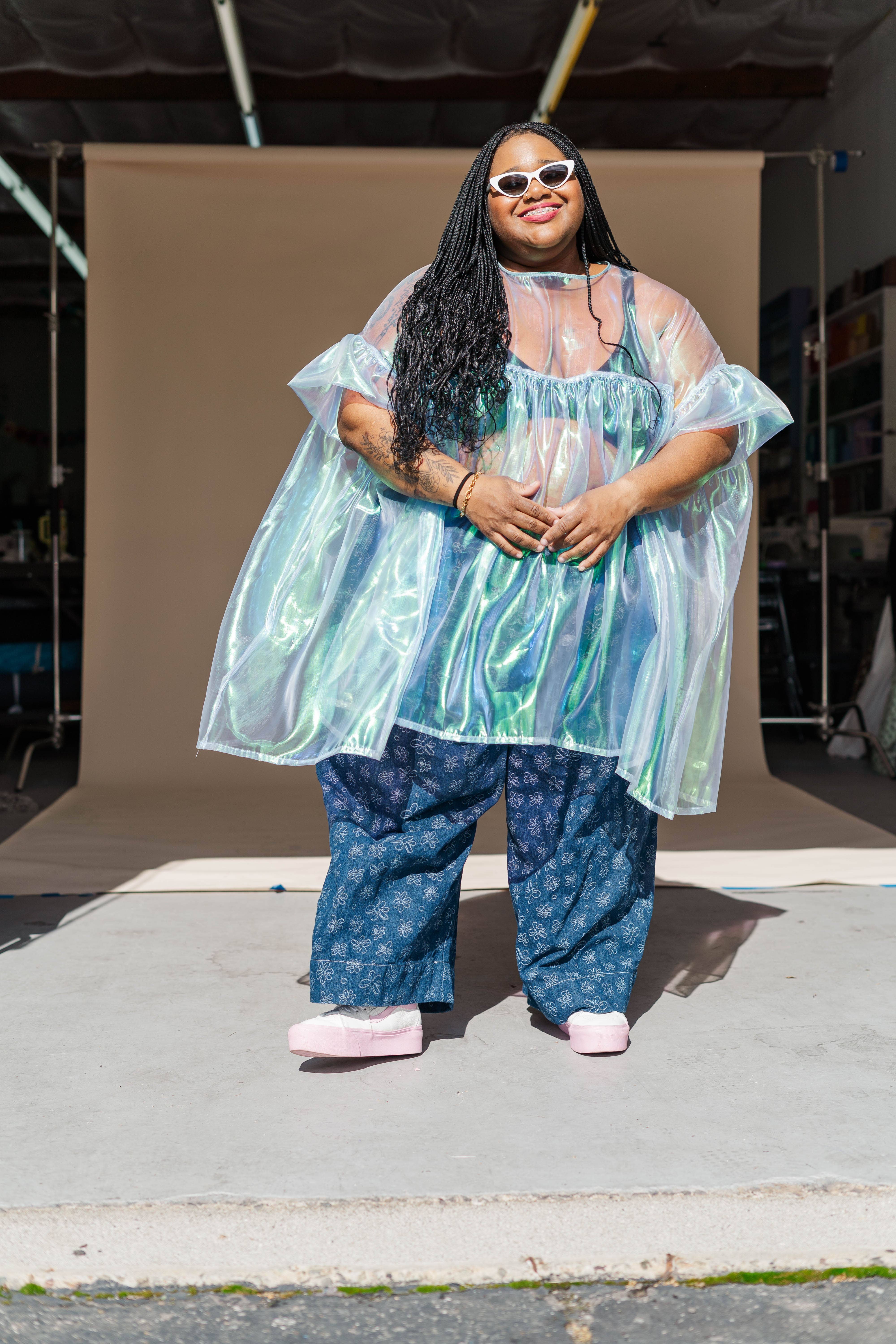 Nettle Studios - Wholesale Dress - Women's - Size Inclusive Plus Size Sheer Blue Ruffle Mini Dress Spring8