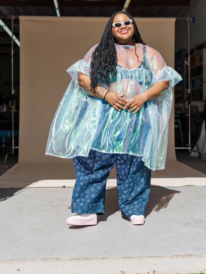 Nettle Studios - Wholesale Dress - Women's - Size Inclusive Plus Size Sheer Blue Ruffle Mini Dress Spring8