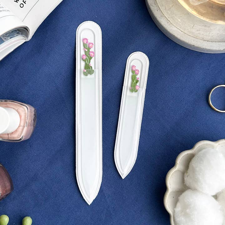 Hand Painted Glass Nail File - Cactus with Flowers for wholesale by Blue Lemon Art