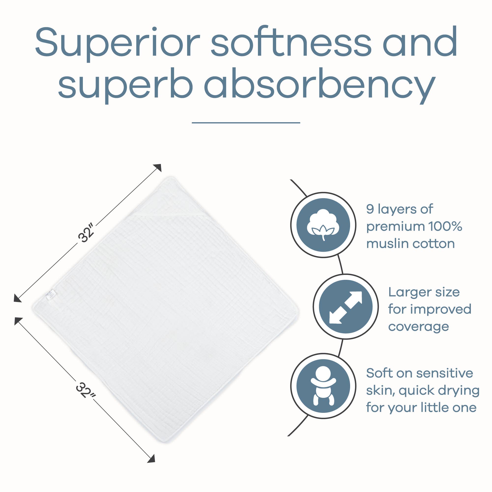 Comfy Cubs - Wholesale Hooded Towel - Kids & Baby - Baby Hooded 9 Layer Muslin Cotton Towel for Kids2