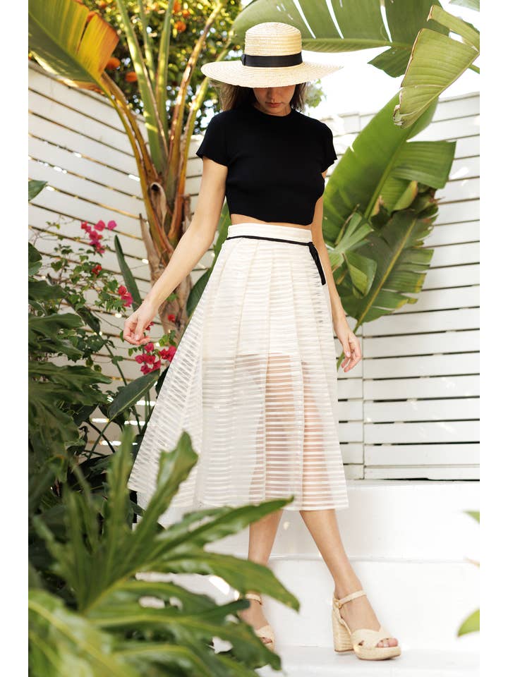 CREAM Pleated Sheer Midi Skirt for wholesale on Faire