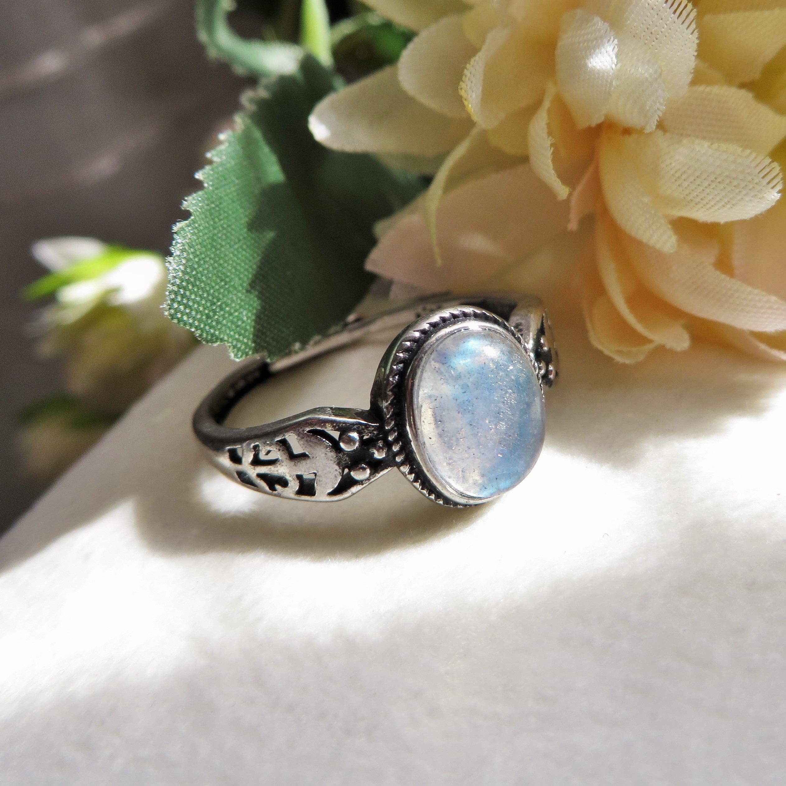 BOHEMIAN CHAAYA ~ Adjustable 10 MM Grey Moonstone Ring - grey natural Moonstone for wholesale on Faire