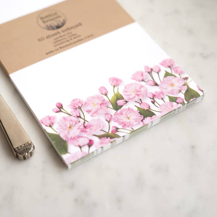 Cherry Blossom Large Notepad – Pink Botanical Stationery for wholesale by Bottle Branch