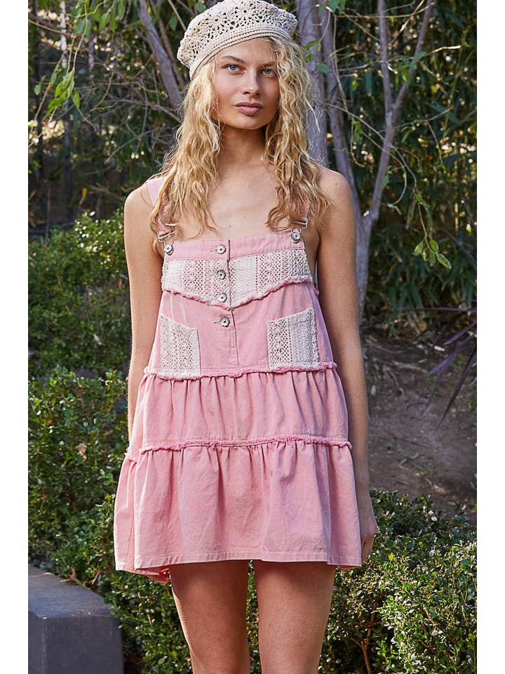 Pol Clothing - Wholesale Skirt - Women's - Frayed edge button suspender denim skirt