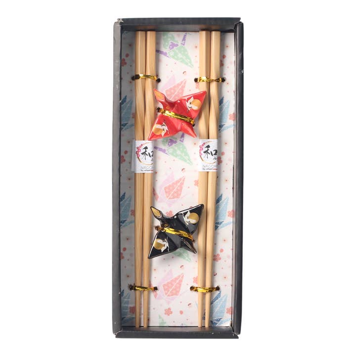 Crane Moon Design Origami Crane 2 Pair Chopsticks and Chopsticks Rests Gift Set (1/48) for wholesale by Urban Tokyo