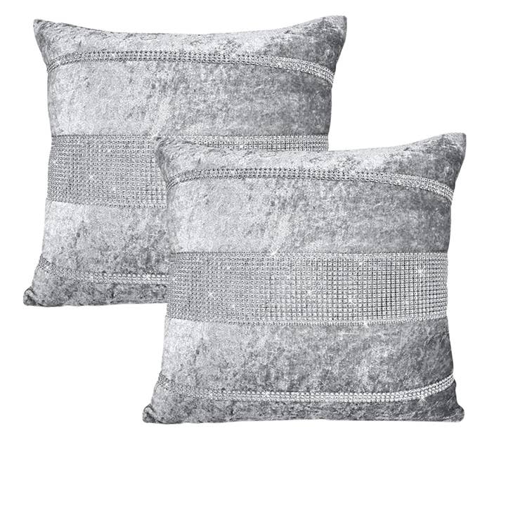 Diamante Sparkle/Bling Silver Grey Colour Crushed Ice Velvet Square Cushion Cover - Design 2 (Set of 2 pcs and 4 pcs) for wholesale on Faire