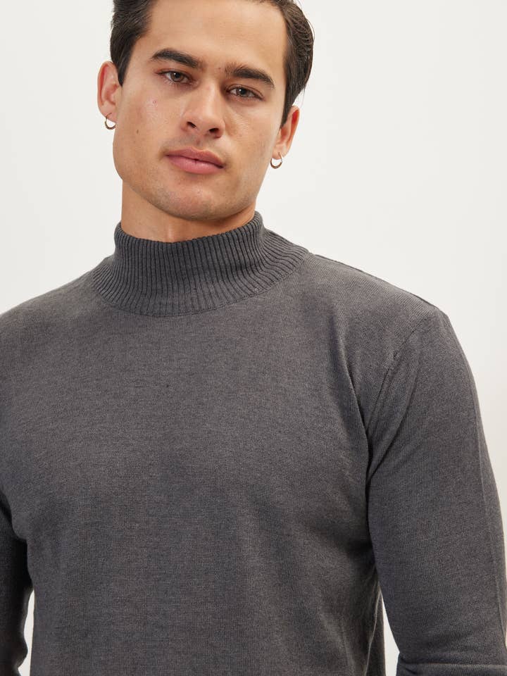 Men's Mock-Neck Relaxed Sweater - Anthracite for wholesale by Ron Tomson