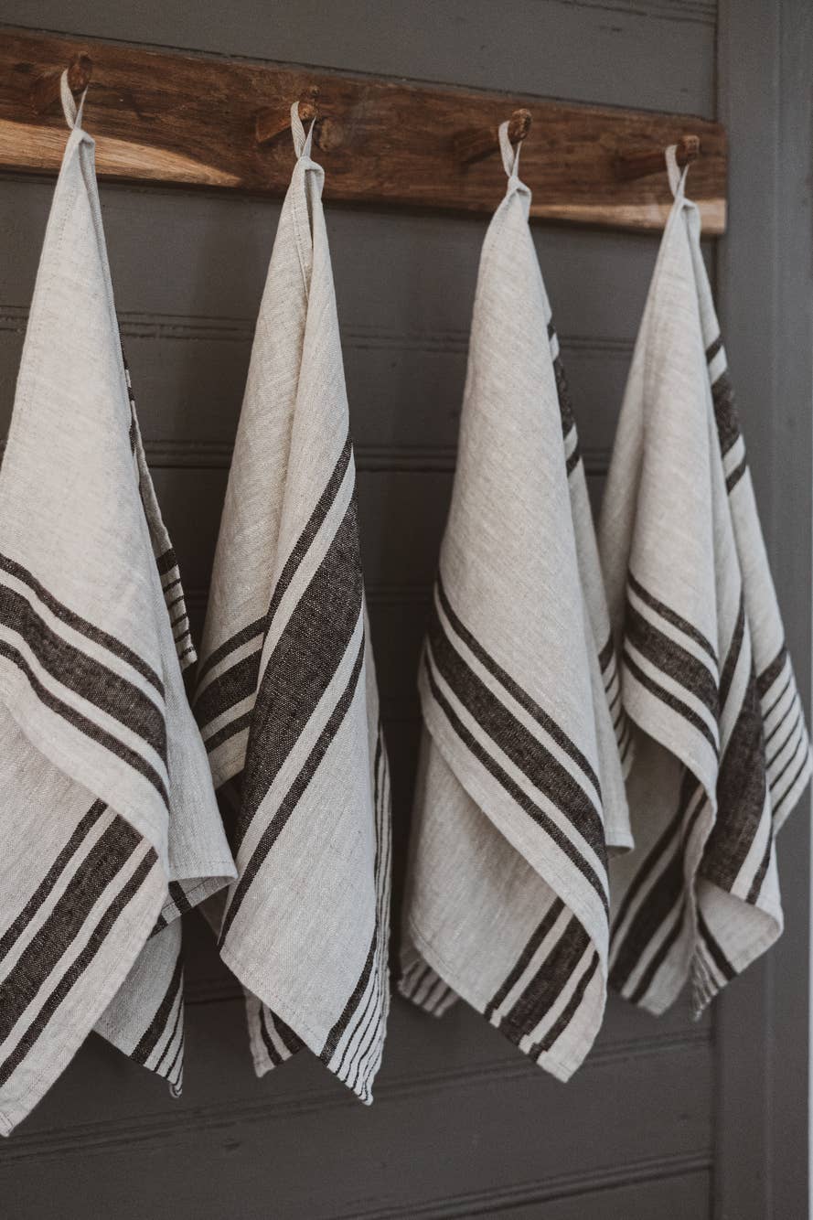 Natural Black Stripes French style Linen Kitchen Towels  for wholesale on Faire1