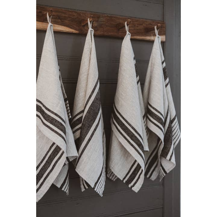 Natural Black Stripes French style Linen Kitchen Towels for wholesale on Faire1