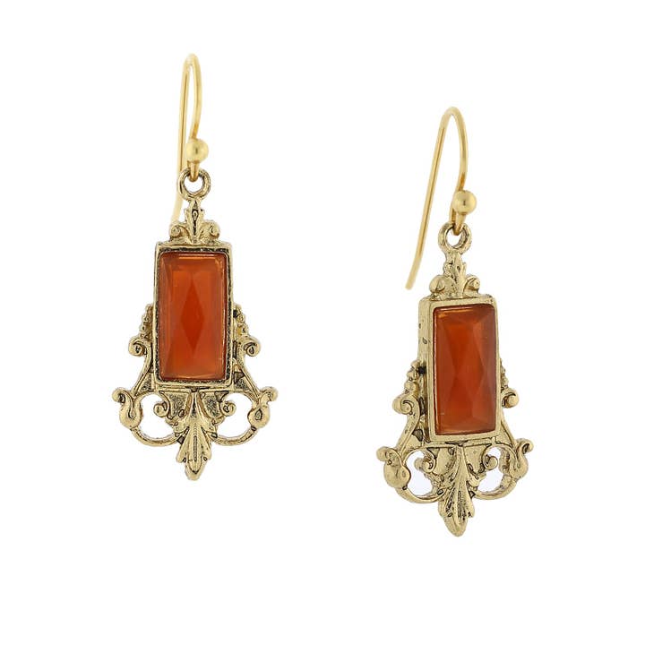 1928 Jewelry - Wholesale Dangle Earrings - 1928 Jewelry Antique Inspired Glass Stone Baguette Wire1