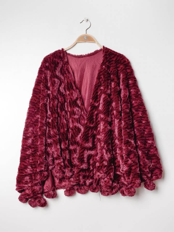 LINETA - Wholesale Poncho - Women's - H15-80 Zebra pattern tassel poncho2