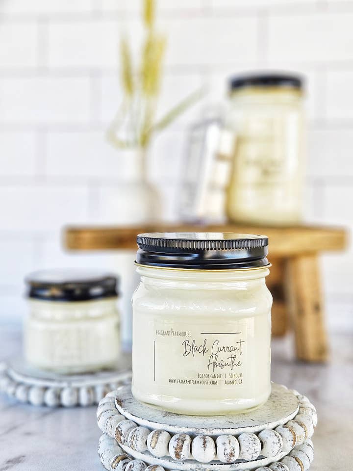 Black Currant Absinthe Soy Candle for wholesale by Fragrant Farmhouse