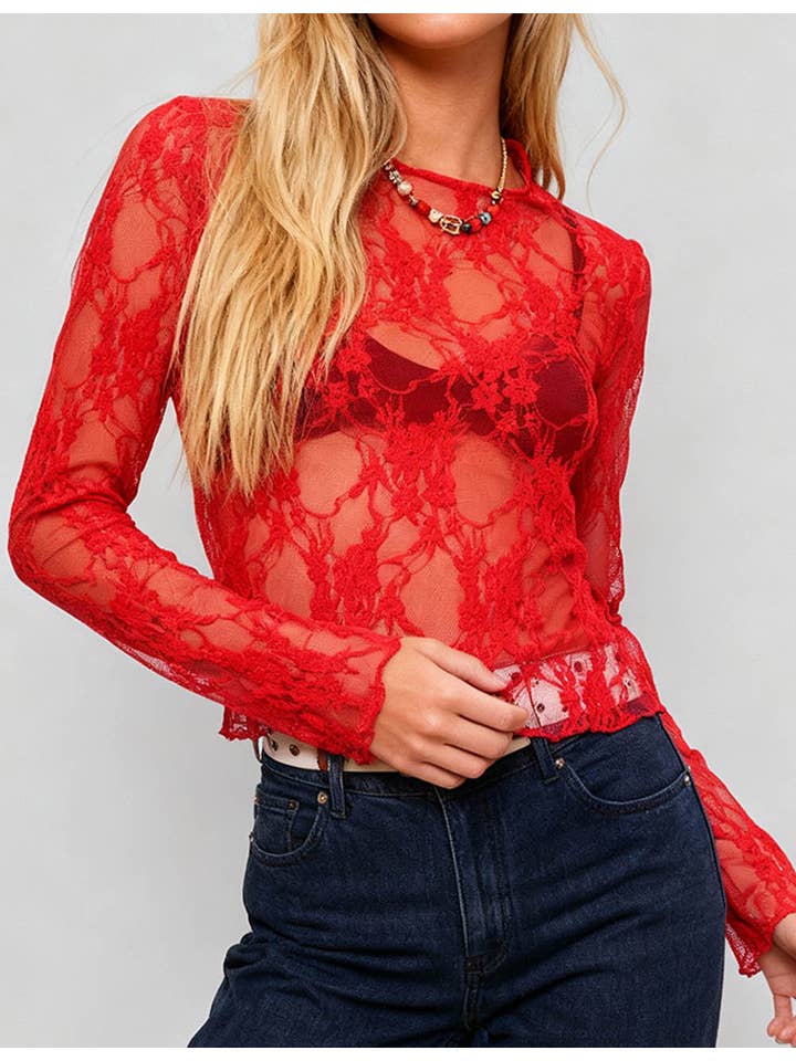 Sweetkama - Venta al por mayor Blusa - Mujer - Blusa de Encaje Floral para Damas Transparente para Capas SKT4101811