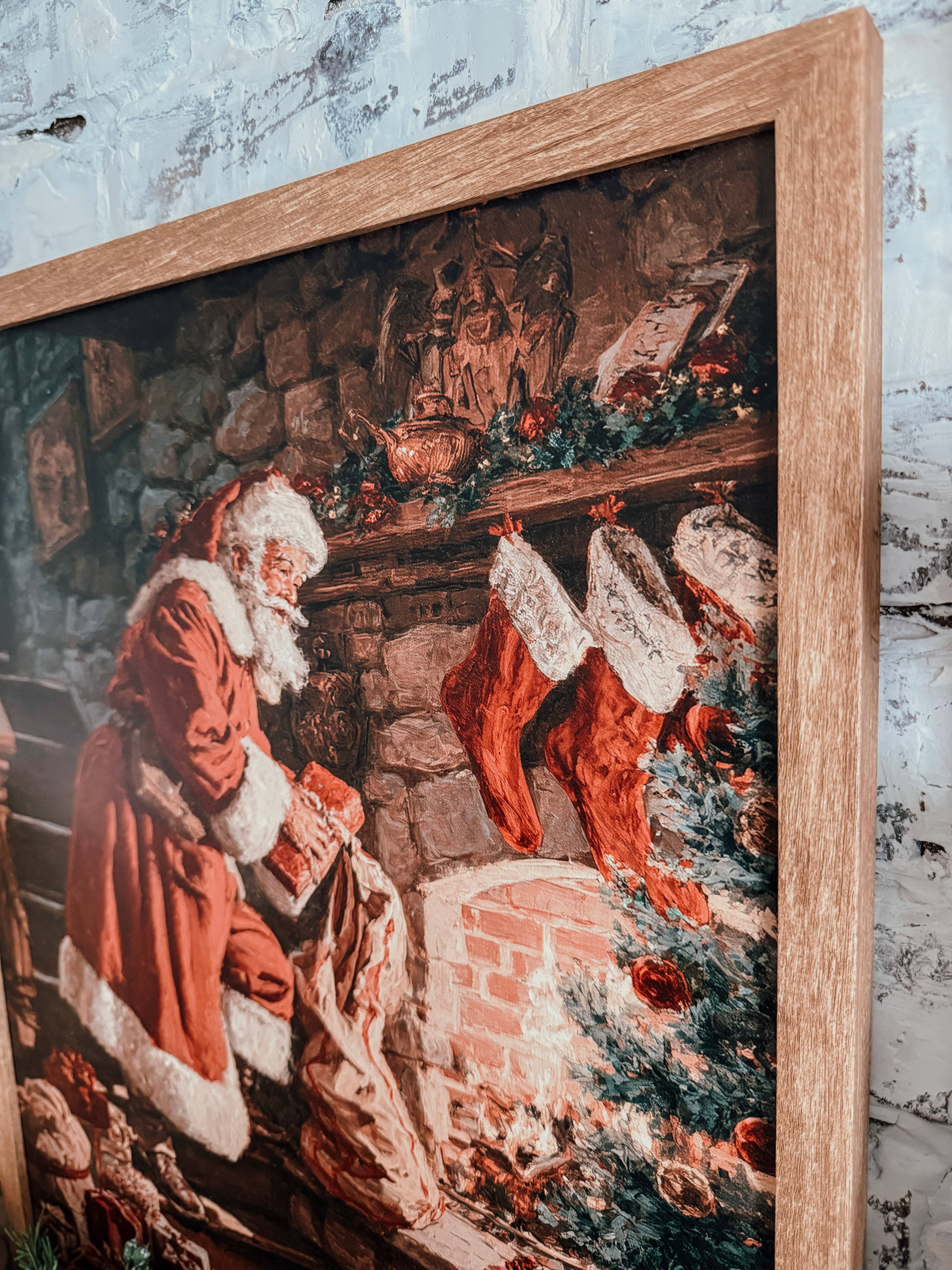 WillowBee Signs & Designs - Venta al por mayor Letreros - Letrero de Madera Retro de Papá Noel junto a la Chimenea2