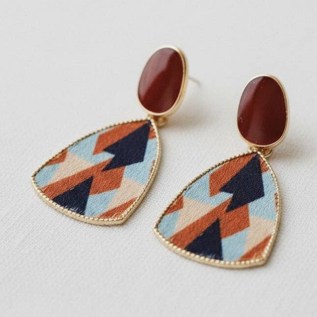 Vintage Inspired Color-Block Geometric Stud Earrings for wholesale by Ellemadera