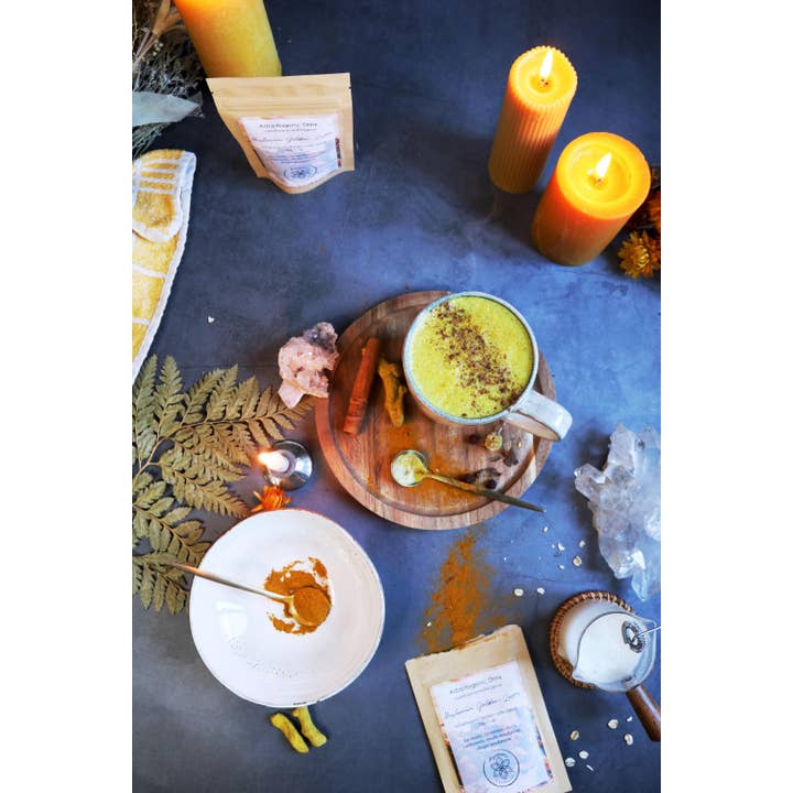 Ayamani Naturals - Vente Boisson diététique en poudre - Golden Latte aux champignons avec Reishi et Chaga, lait doré adaptogène vegan7