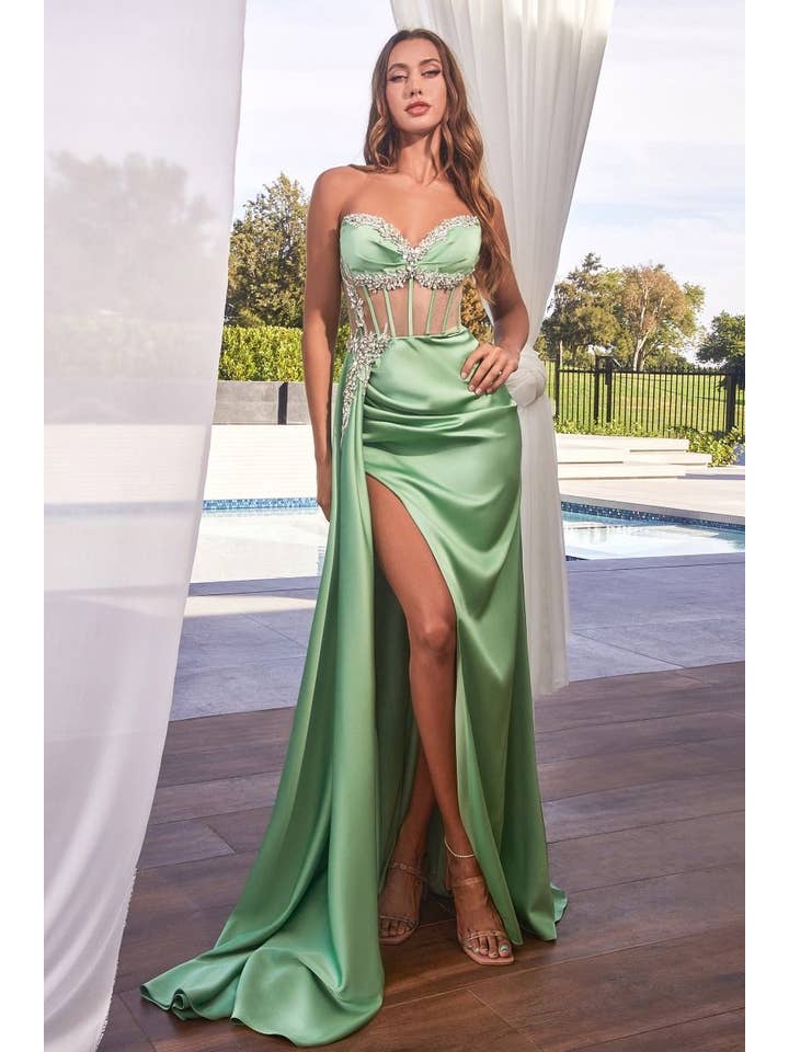 Tux-USA® - Wholesale Gown - Women's - Satin Fitted Gown With Embelishment