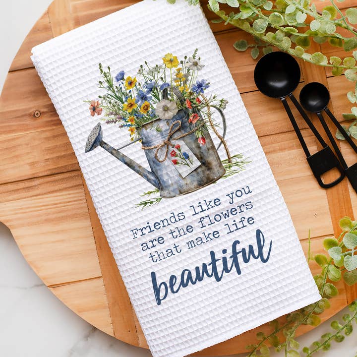Friends Like Flowers Towel, Spring Floral Kitchen Decor for wholesale by Canary Road