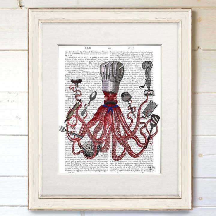 FabFunky Ltd - Venta al por mayor Ilustración - Pulpo, Fabuloso Chef Francés Náutico Libro de Impresión /Arte de Impresión