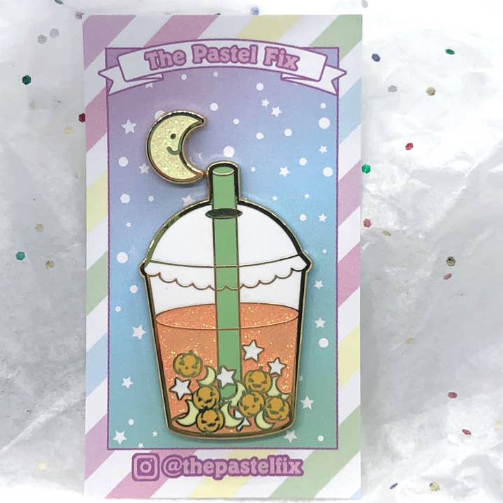 Spicy Pumpkin Boba Enamel Pin for wholesale by The Pastel Fix