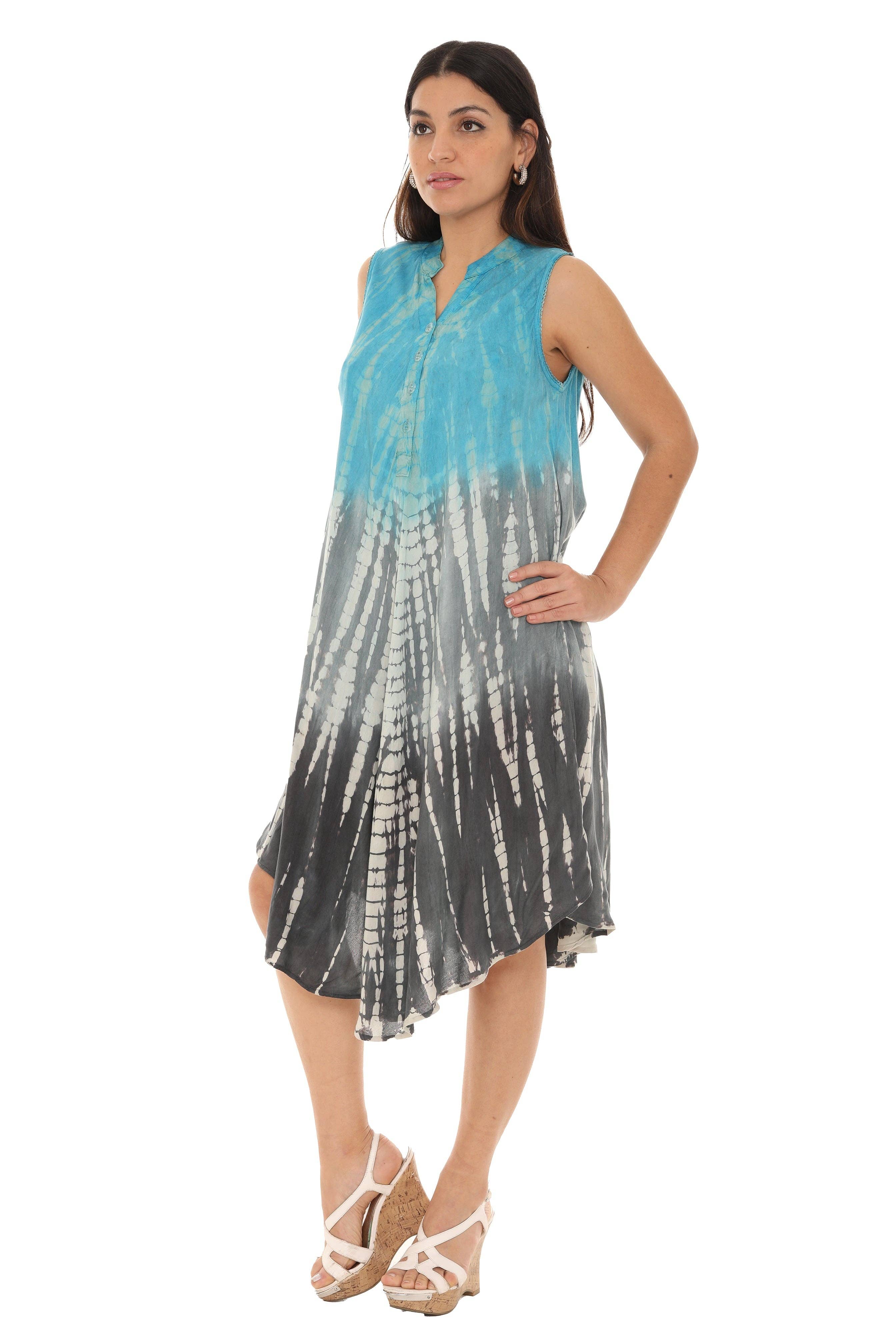Shoreline Wear. INC - Wholesale Dress - Women's - Tri-Colors Tie-Dye With Button up Rayon Sundress4