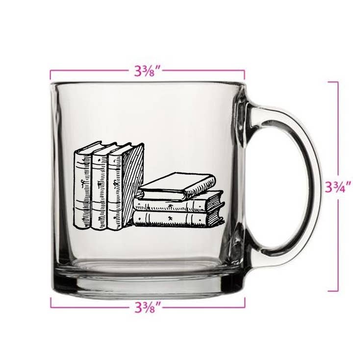 Fly Paper Products - Wholesale Coffee Mug - Stack of Books 13oz Glass Tea or Coffee Mug2