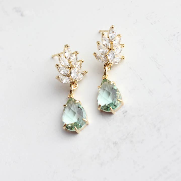 A Pocket of Posies - Wholesale Dangle Earrings - Glass Leaf Earrings | Rhinestone Studs | Gold or Silver8