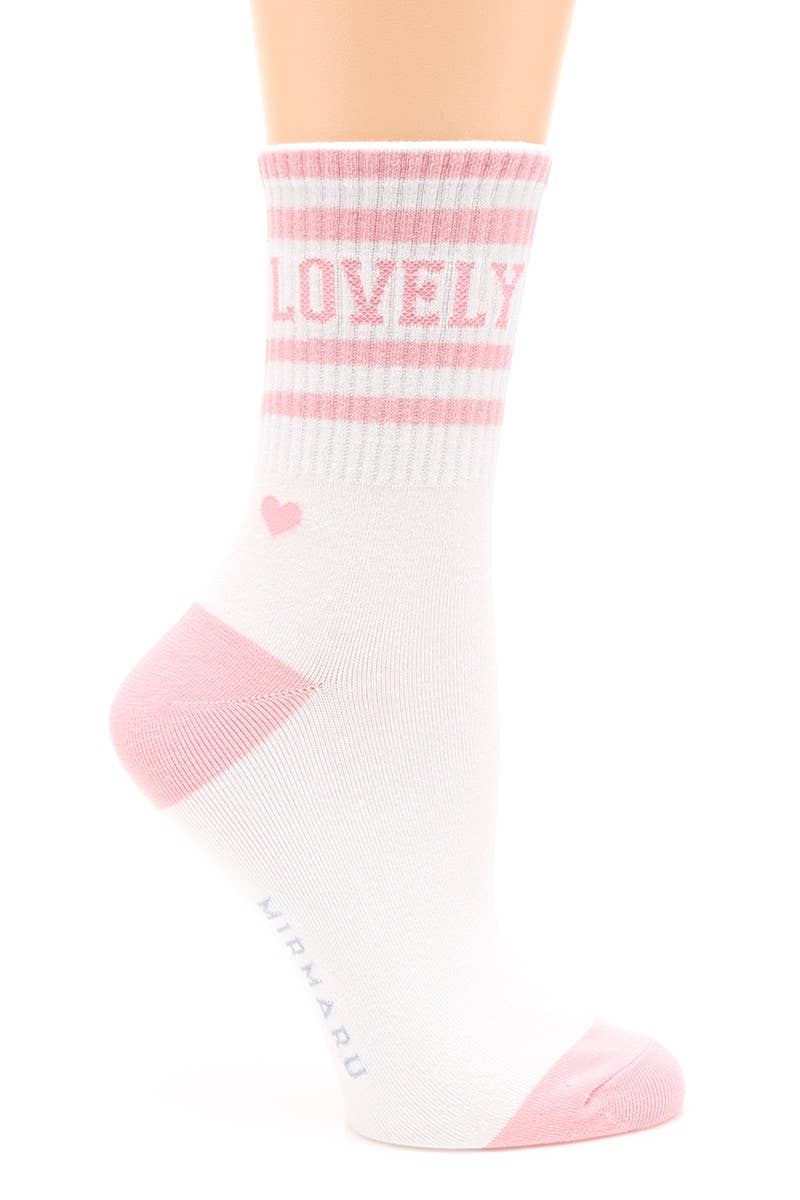 Women's Striped Letter Cotton Blend Crew Socks. for wholesale on Faire5