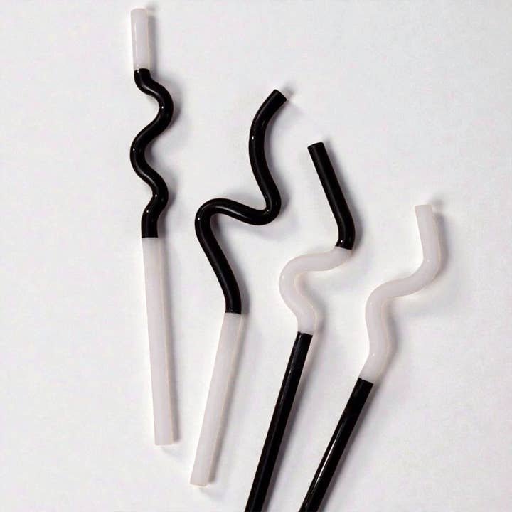 Palhinha de Vidro Reutilizável Artística Curvada Preto & Branco por atacado de IVORE.GROUP (We cover All Import duty)