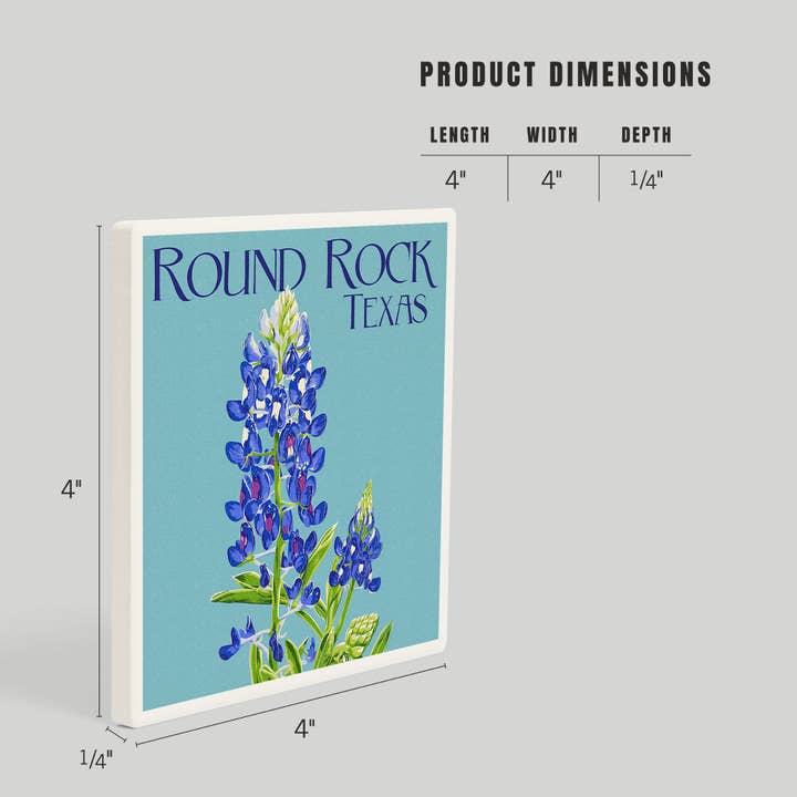 Lantern Press - Wholesale Coasters - CERAMIC COASTER Round Rock, Texas, Bluebonnet