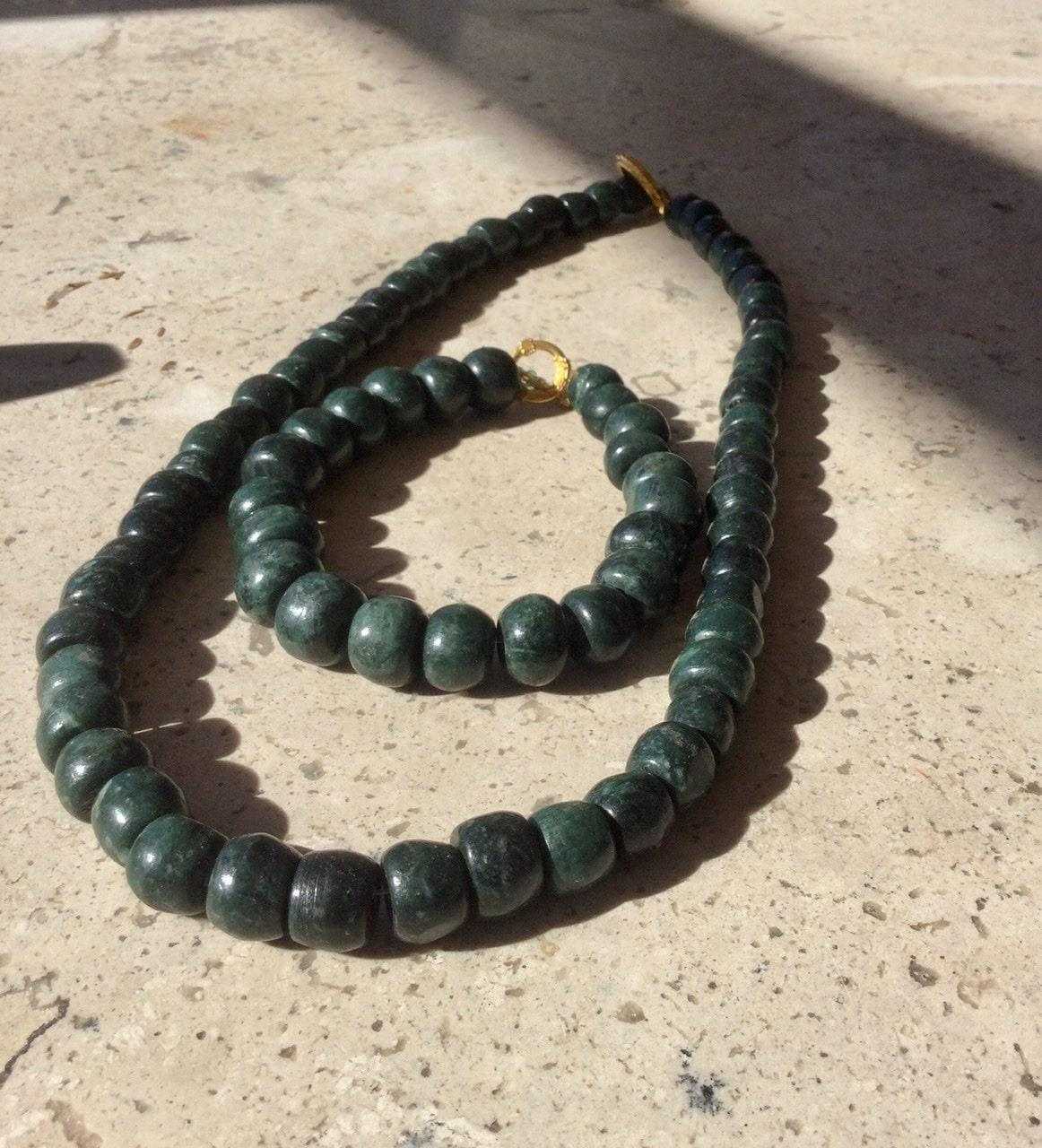 OllinMexica - Vendita all'ingrosso Bracciale con perline - Bracciale Maya come gioielli antichi in giada guatemalteca - Perline verde scuro - Serpentina guatemalteca - Stile precolombiano6