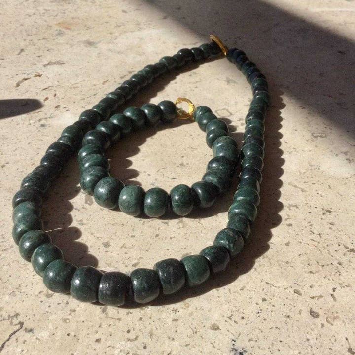 OllinMexica - Vendita all'ingrosso Bracciale con perline - Bracciale Maya come gioielli antichi in giada guatemalteca - Perline verde scuro - Serpentina guatemalteca - Stile precolombiano6
