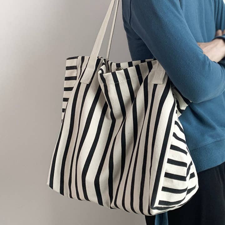 White NEW STRIPED LARGE CAPACITY CANVASBAG_CWAB2136 for wholesale on Faire