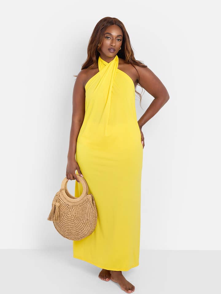 Beach Stroll Halter Slip Maxi Dress - Yellow for wholesale by REBDOLLS
