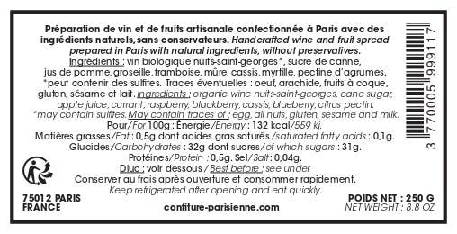 Confiture Parisienne – wholesale Sylt/gelé – Bourgogne Pinot-vin gelé - 250g6