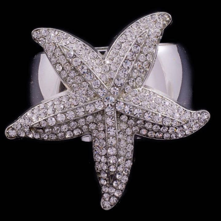 Large Silver Crystallized Starfish Napkin Ring - Set of 4 for wholesale by Isabella Adams Designs
