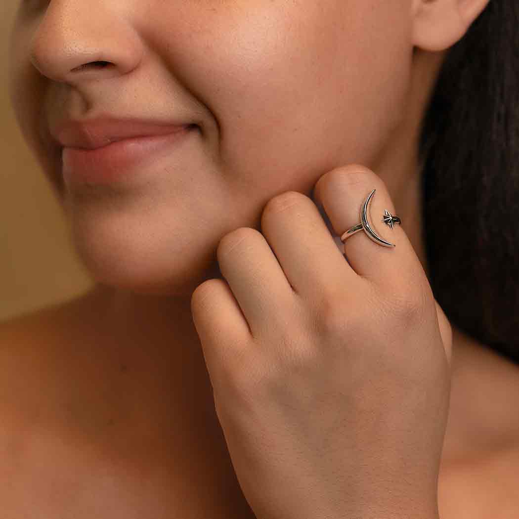 Nina Designs – wholesale Cocktail/statement ring – Sterling Silver or Bronze Adjustable Moon and Star Ring6
