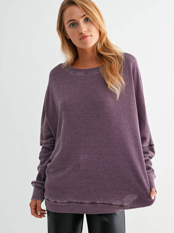 Mono B - Wholesale Sweatshirt - Women's - Waffle Ribbed Roundneck Pullover15