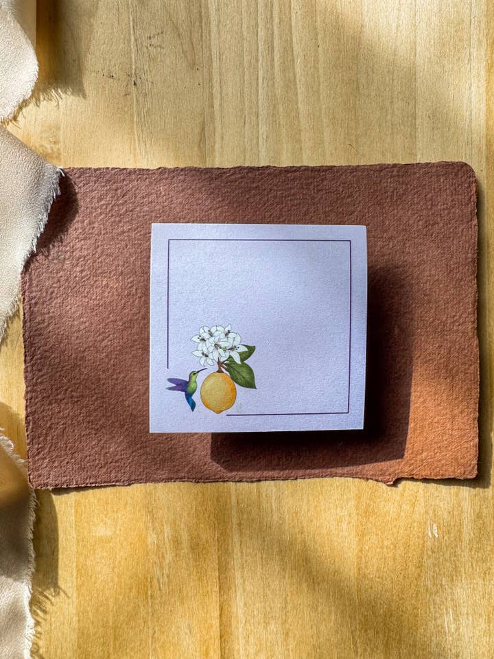 Lemon and Hummingbird Sticky Notes - Stationery, Notepad 3x3 for wholesale by Luna Lupe Studio