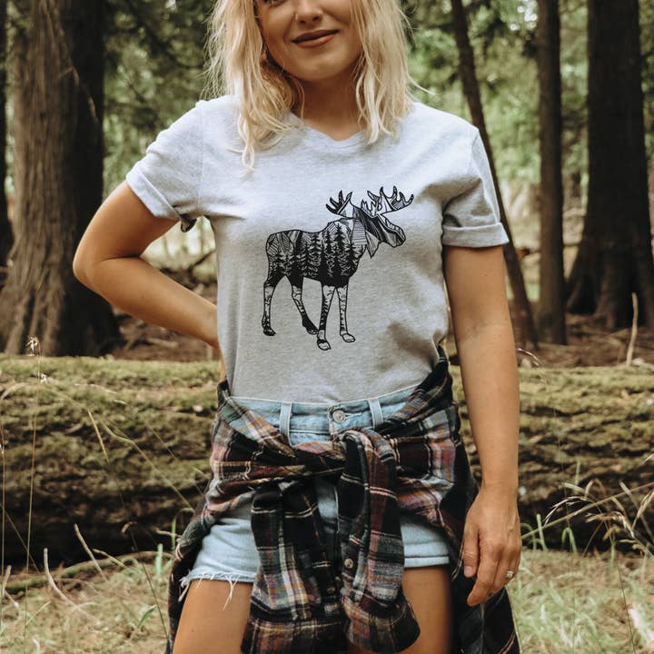 Moose Shirts Women Cute Moose T Shirt Nature Graphic Tee 024 for wholesale by 208 Tees